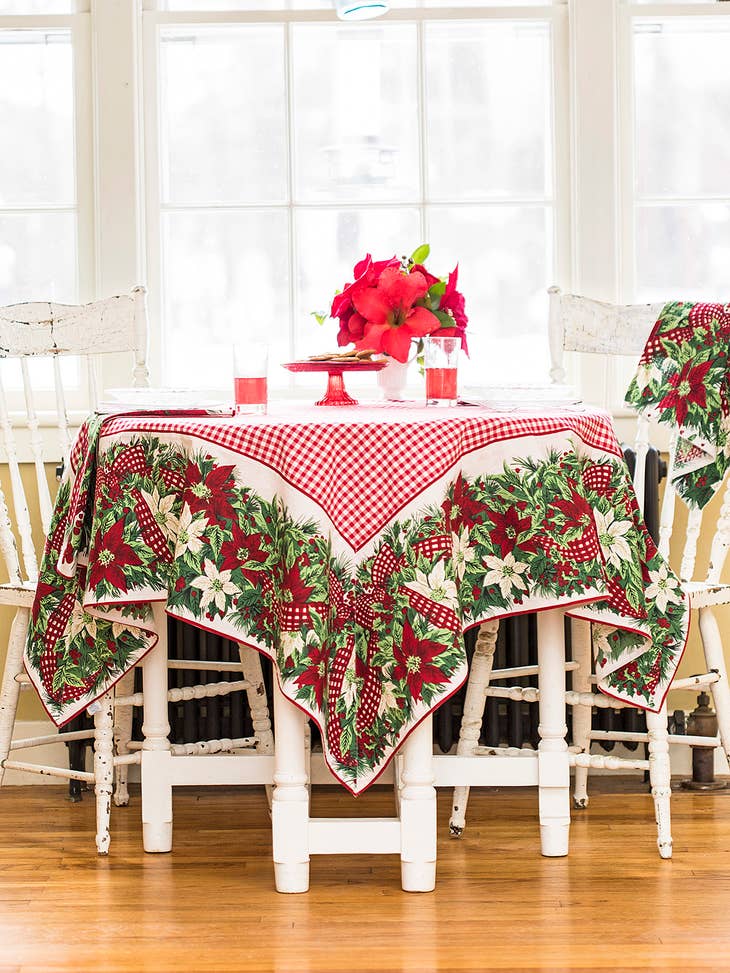 April Cornell • 54" Tablecloth | Christmas Cottage – Red
