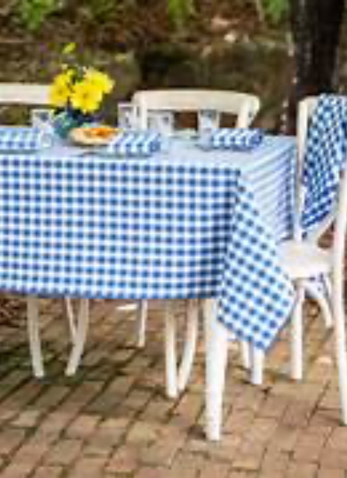 April Cornell Picnic Check 54” Blue square Tablecloth