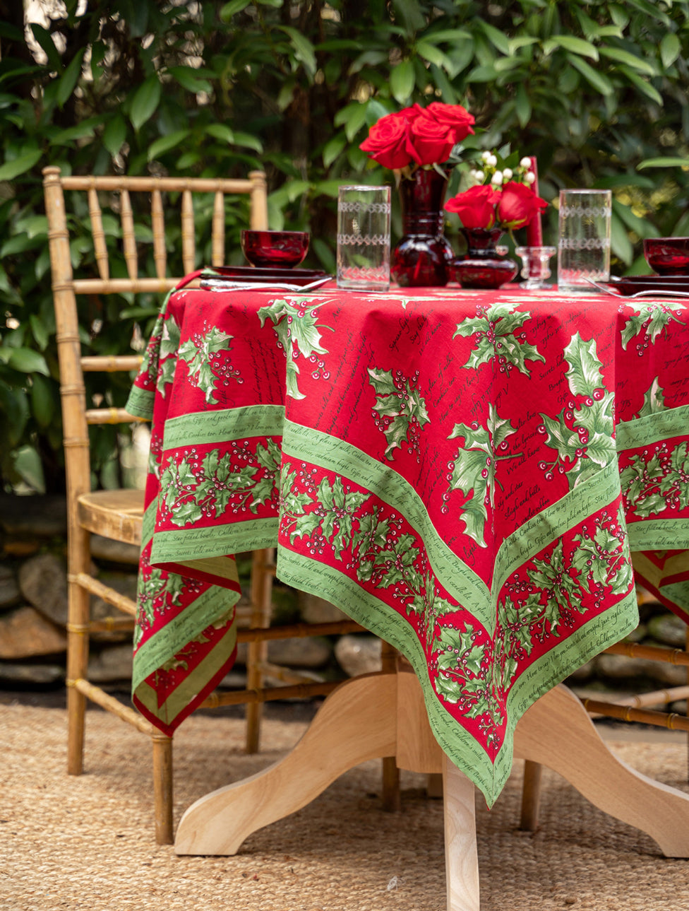 April Cornell • 54" Tablecloth | Holly Song – Red