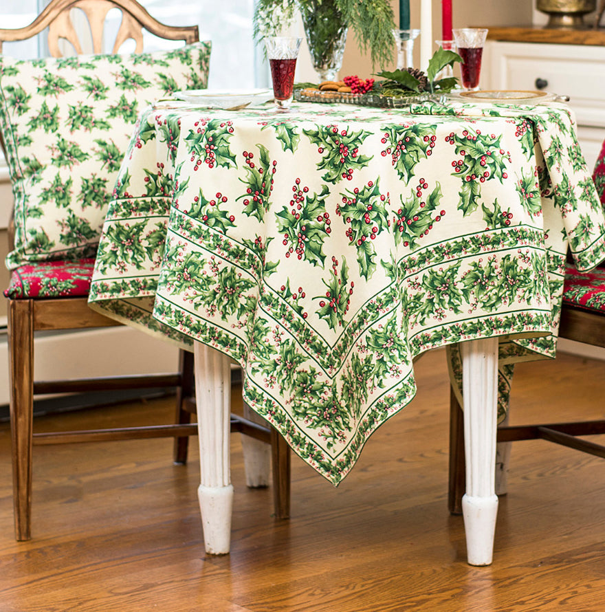 April Cornell • 36" Tablecloth | Holly Song – Ecru