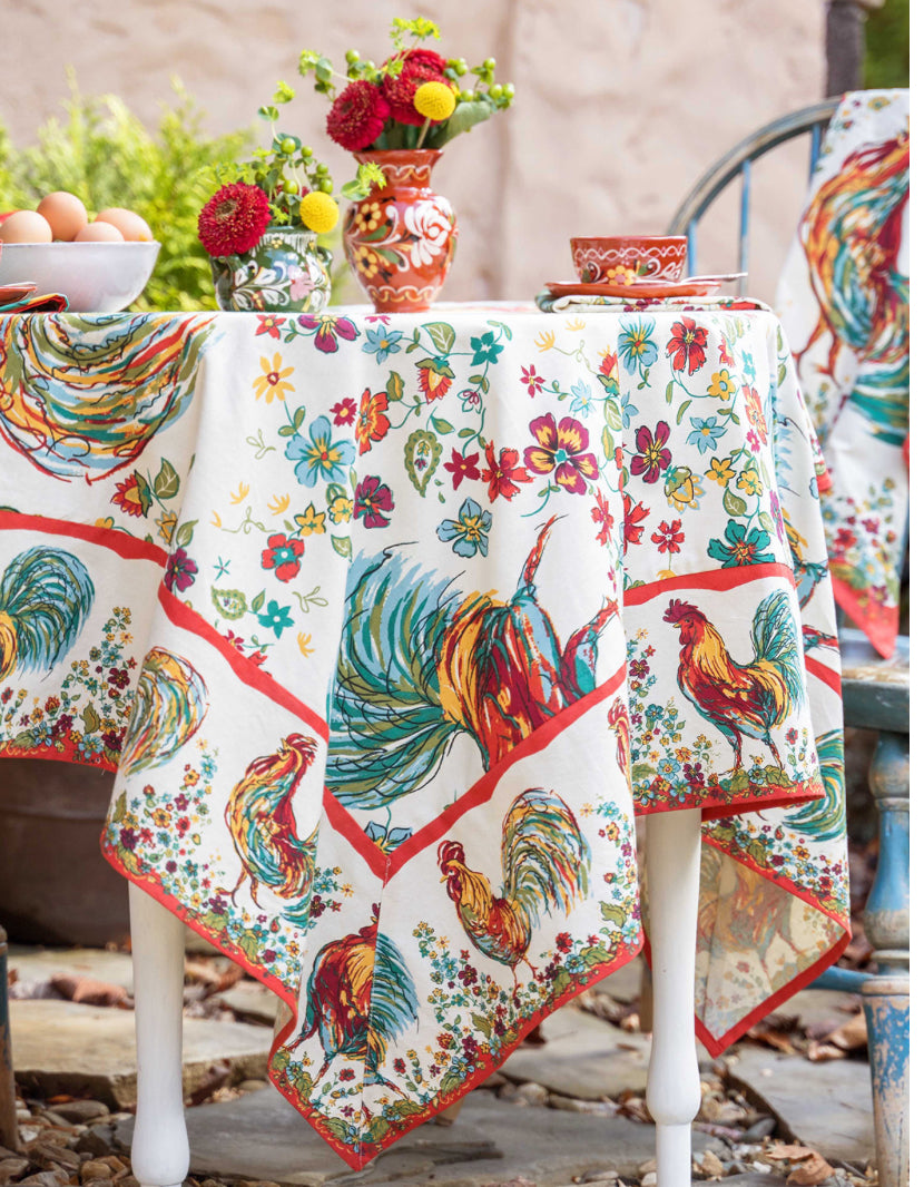 April Cornell • 54" Tablecloth | Rooster – Ecru