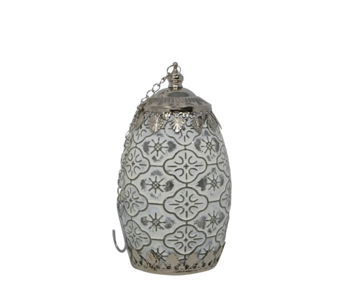 White and Silver LED Lantern with Timer