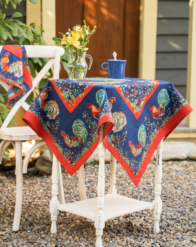 April Cornell • 36" Tablecloth | Rooster – Navy