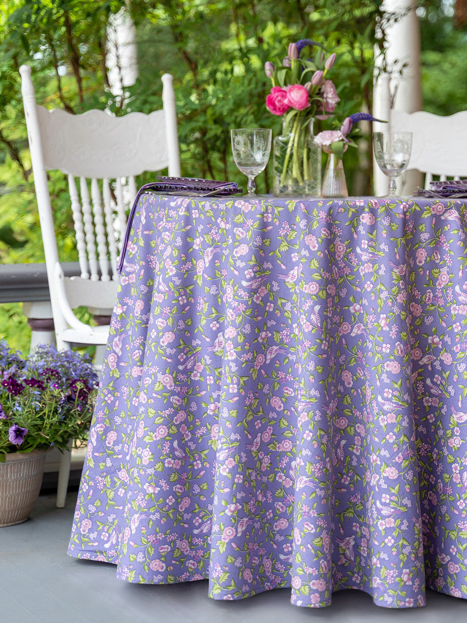 April Cornell • 70" Round Tablecloth | Darjeeling – Periwinkle
