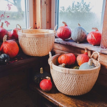 Large Sewn Willow Basket with Handles