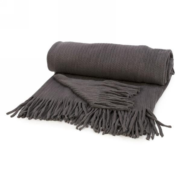 Dark Grey Throw with Fringe