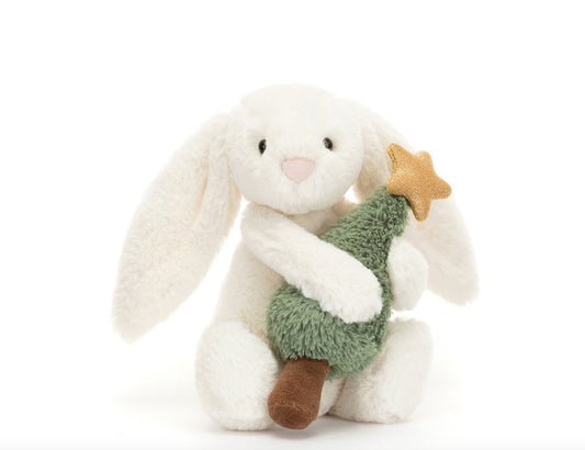 JellyCat Bashful Bunny with Christmas Tree