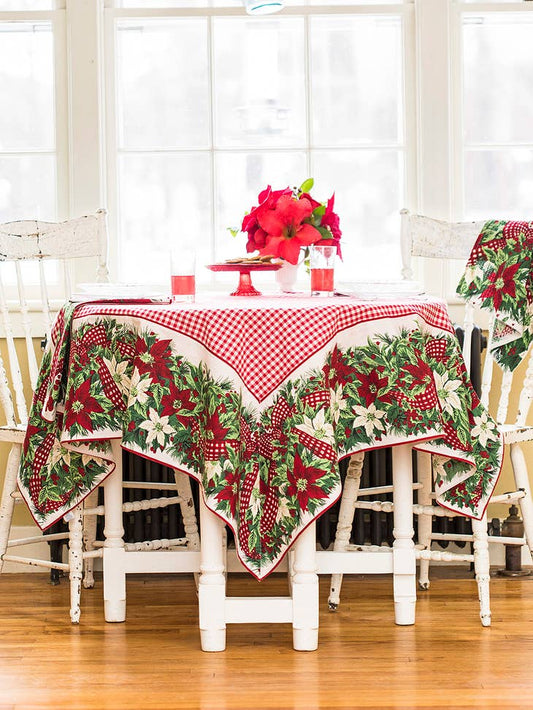 April Cornell Table Cloth - Christmas Cottage Ecru