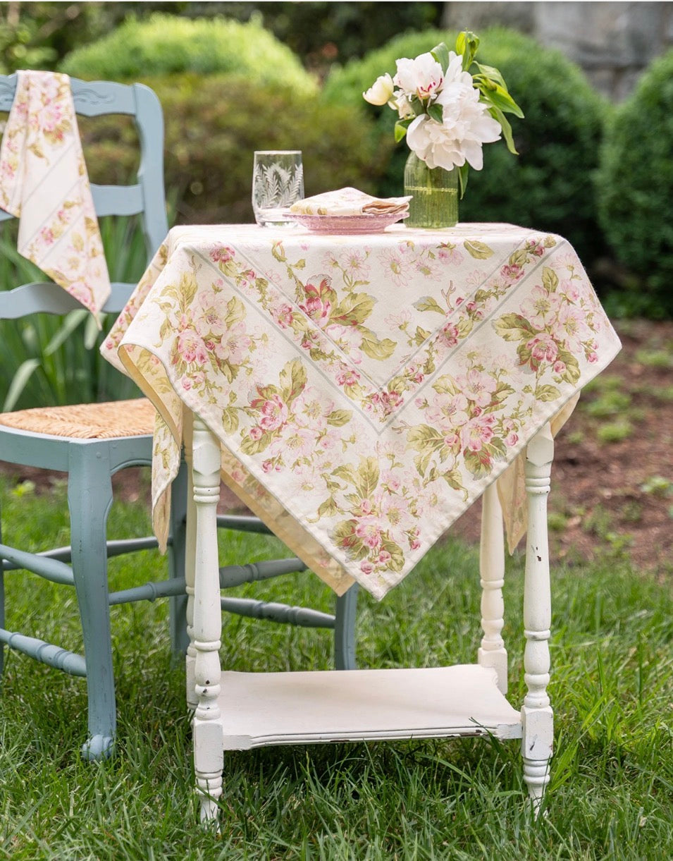 April Cornell Apple Blossom Ecru 36” square tablecloth