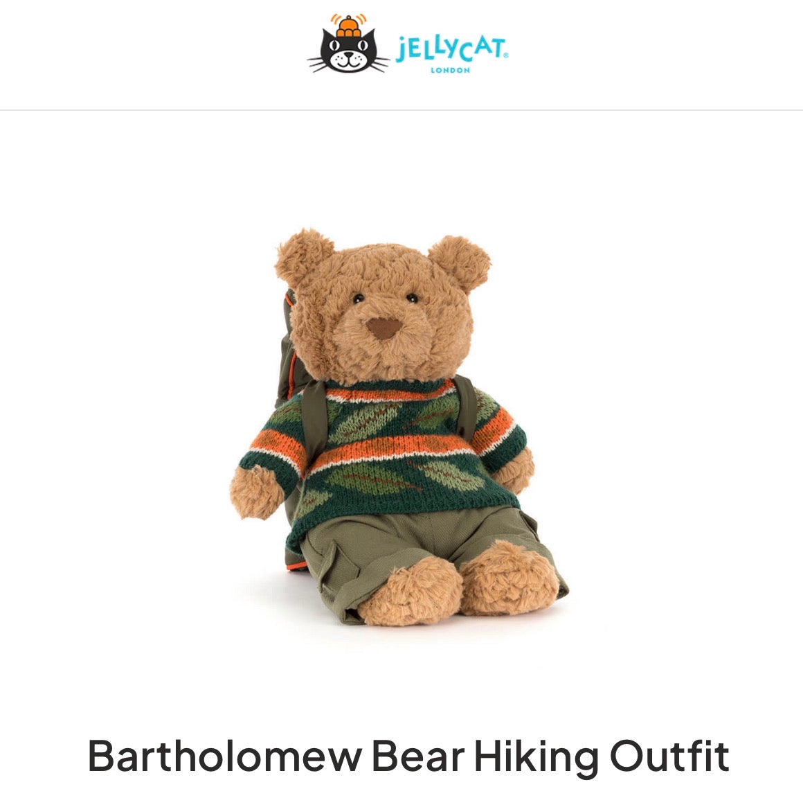 JellyCat Bartholomew Bear Hiking Outfit