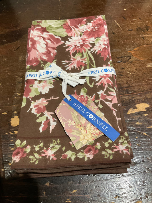 April Cornell Cottage Rose Nutmeg Set of 4 Napkins