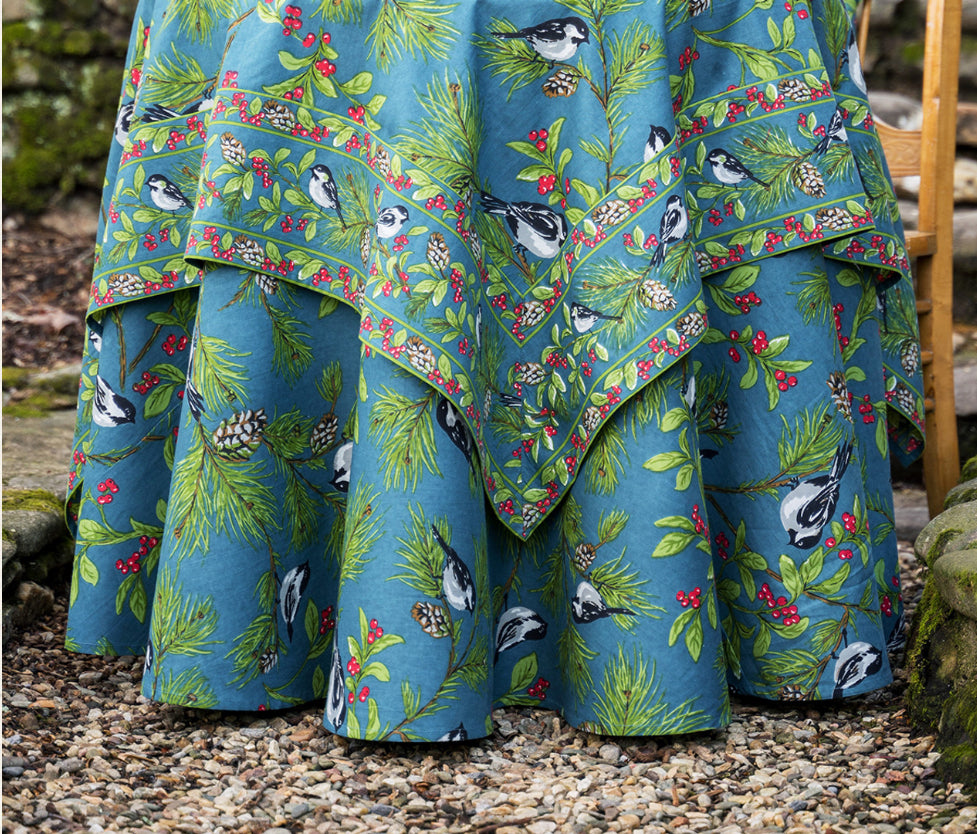 April Cornell • 36" Tablecloth | Chickadee Winter – Blue