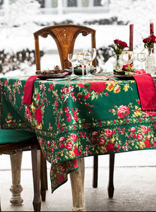 April Cornell Table Cloth Cottage Rose - Forest