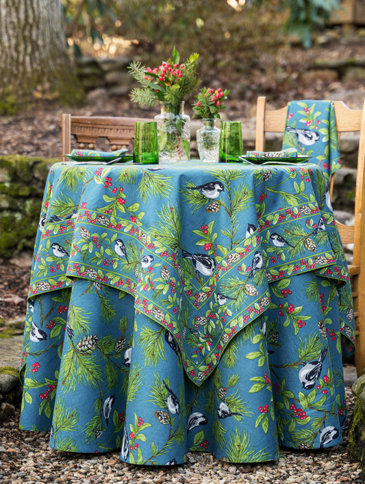 April Cornell Chickadee Tablecloth - Winter Blue