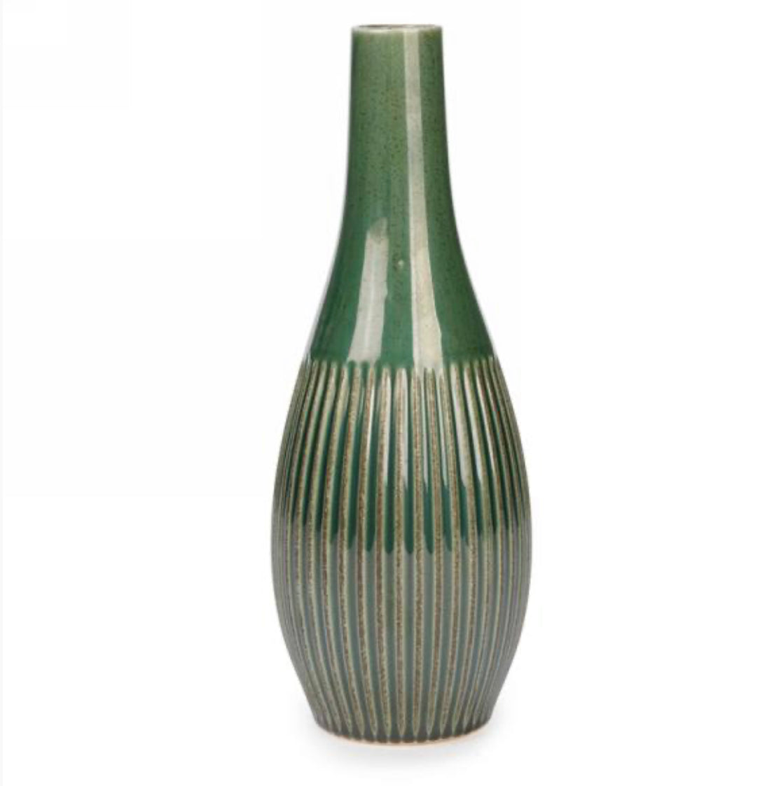 Green ribbed ceramic vase