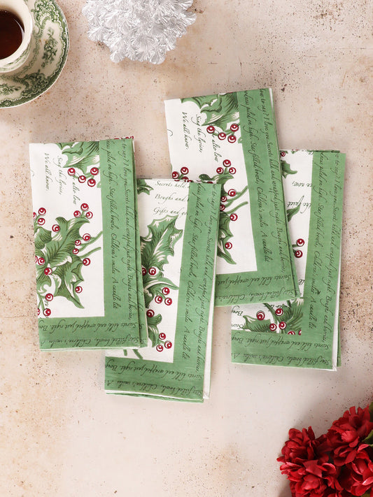 April Cornell Holly Song Napkin Set of 4 - Ecru