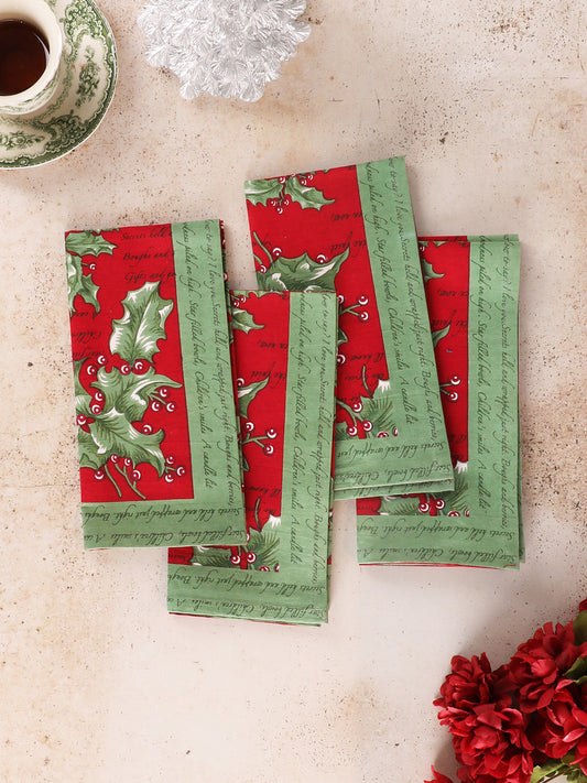 April Cornell Holly Song Napkin Set of 4 - Red