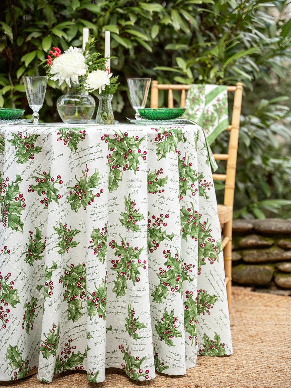 April Cornell • 60" x 90" Tablecloth | Holly Song – Ecru