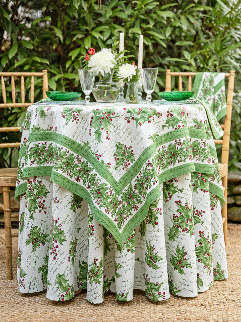 April Cornell • 60" x 90" Tablecloth | Holly Song – Ecru