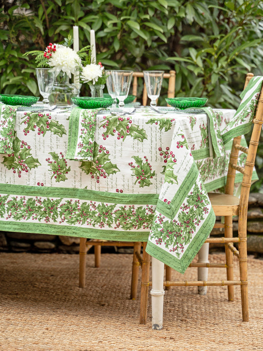 April Cornell Holly Song Tablecloth - Ecru