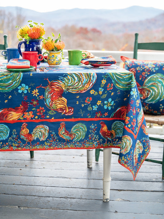 April Cornell Rooster Tablecloth - Navy