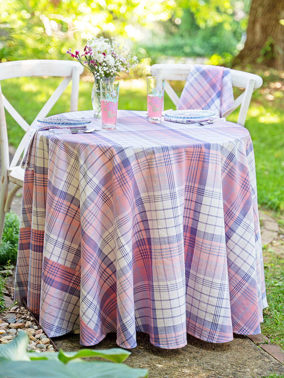 April Cornell Hyacinth Plaid 88 Round Cloth