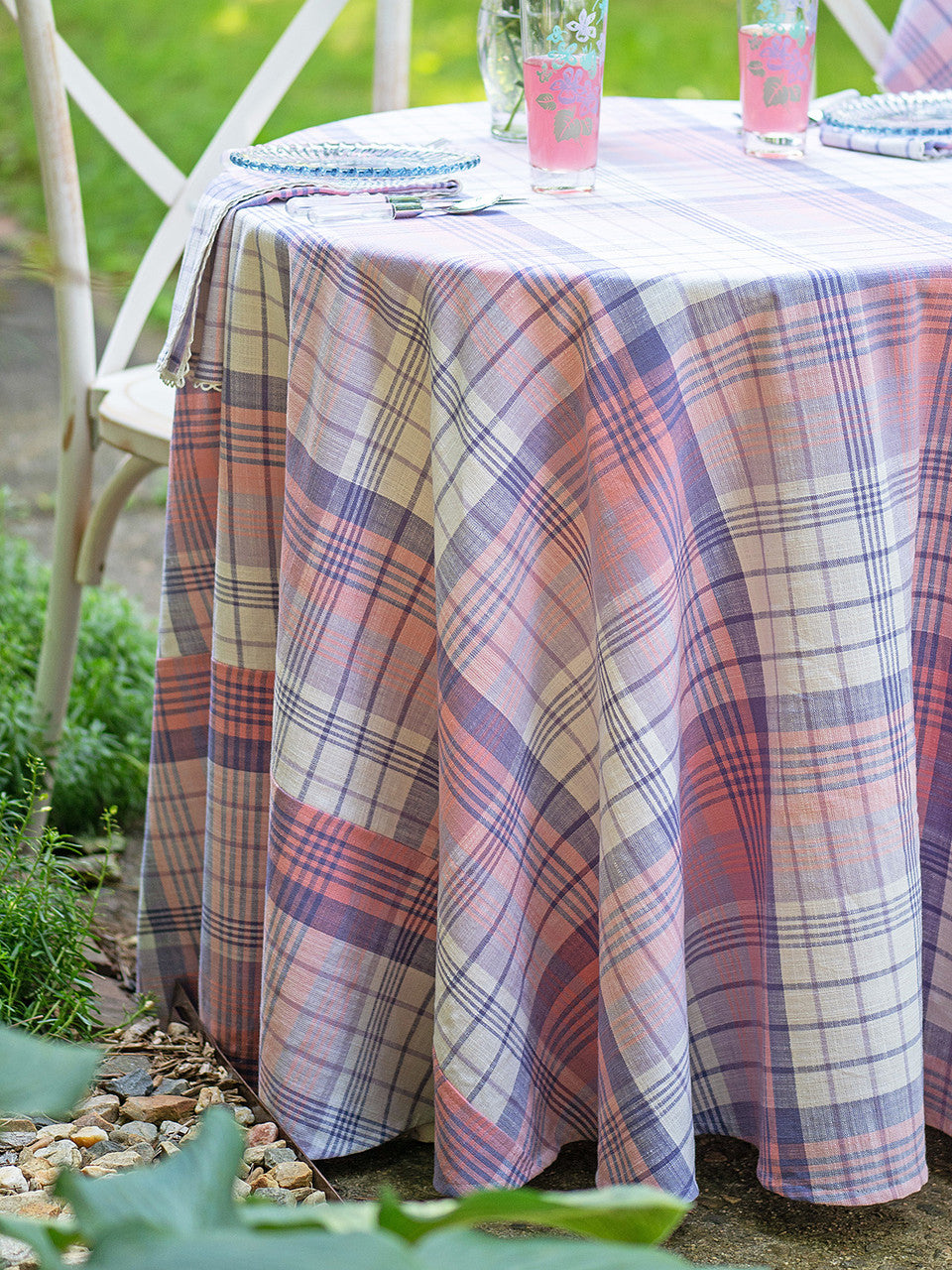 April Cornell Hyacinth Plaid 88 Round Cloth