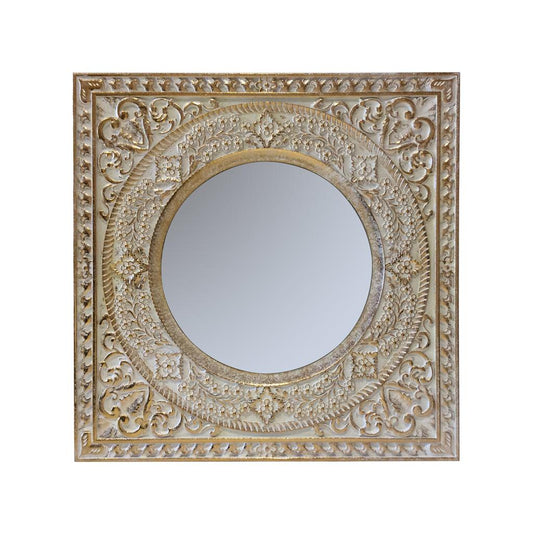 Square Wood Framed Mirror