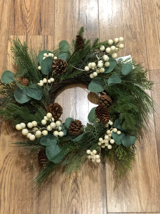 Mixed Green Wreath with Berries and Eucalyptus