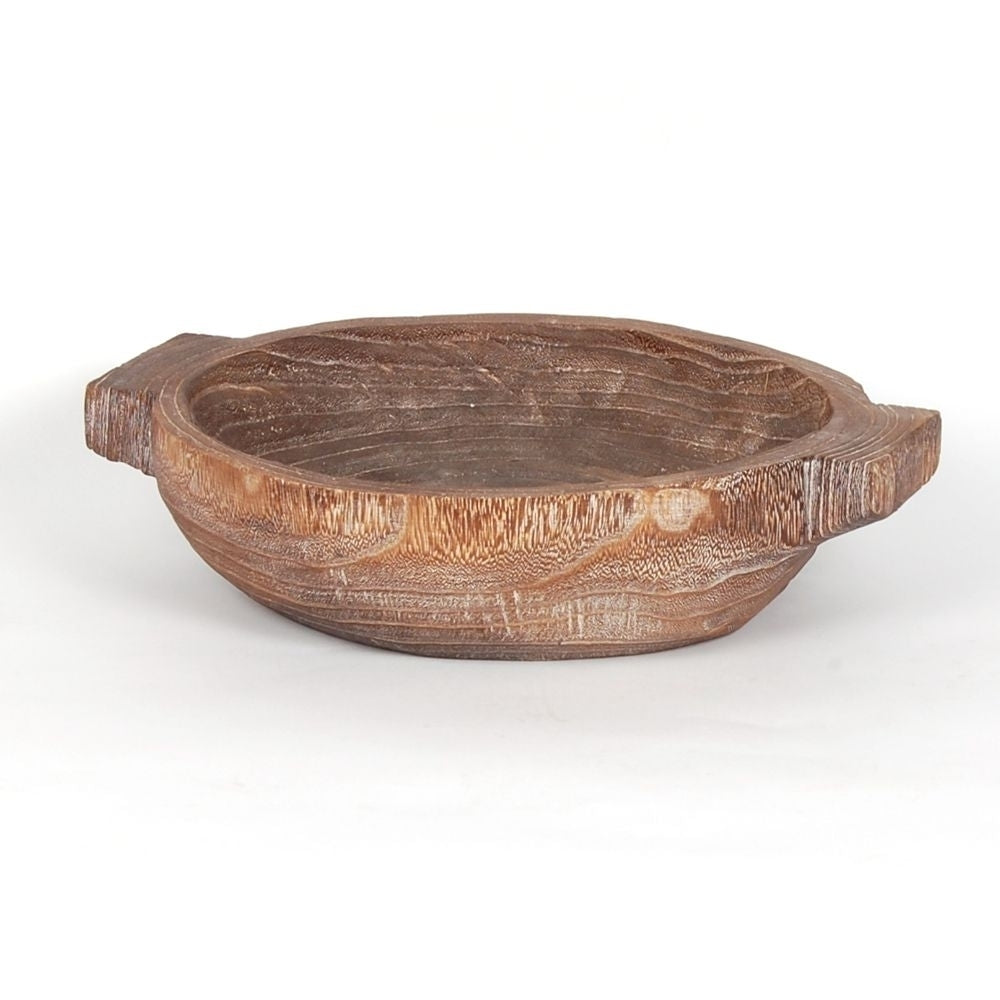 Round Wood Bowl with Handles