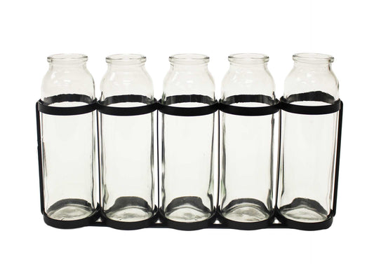 5 pc Glass and Metal Bottle Holder