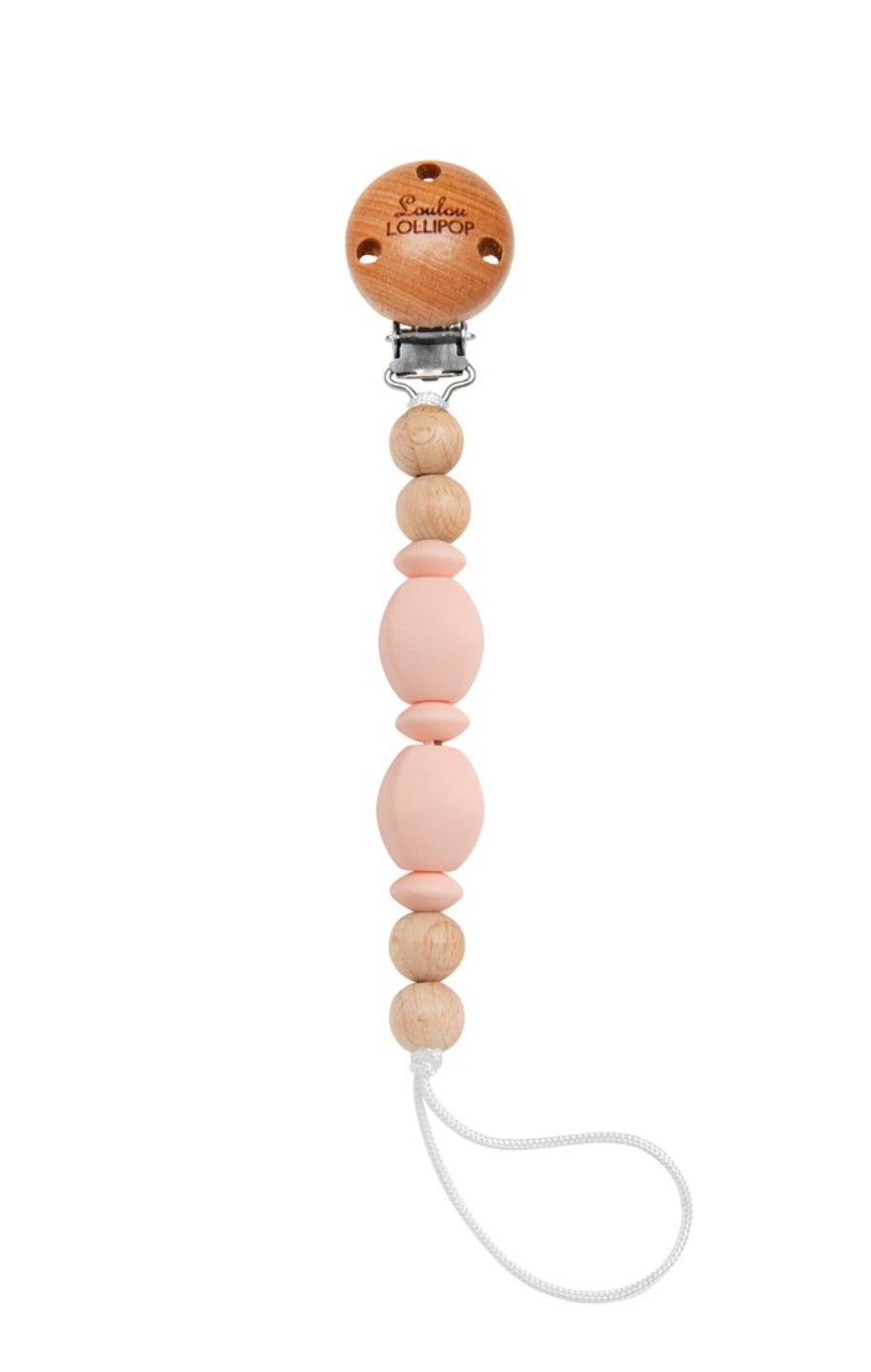 Silicone and Wood Pacifier Clip -Pink Salt