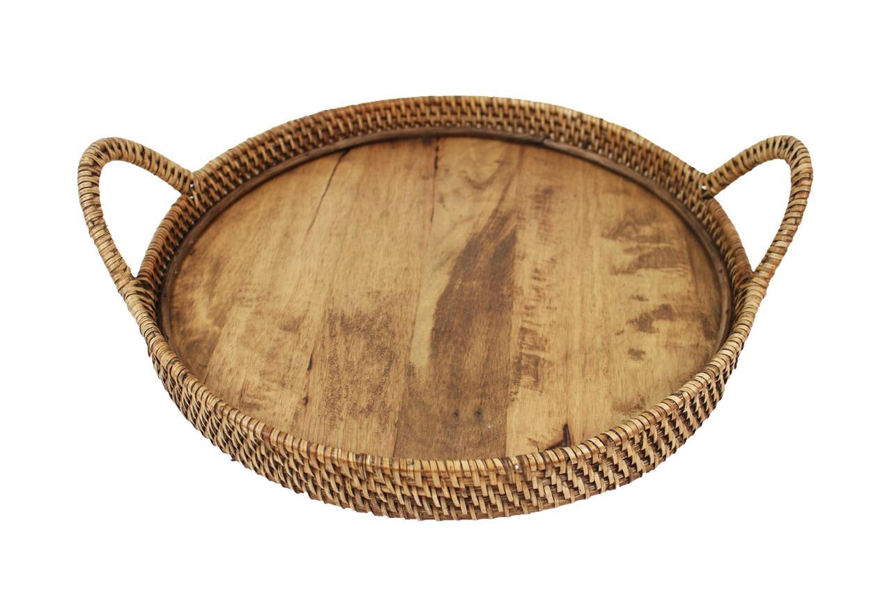 Rattan and Wood Tray
