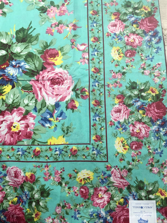 April Cornell Cottage Rose Aqua Tablecloth