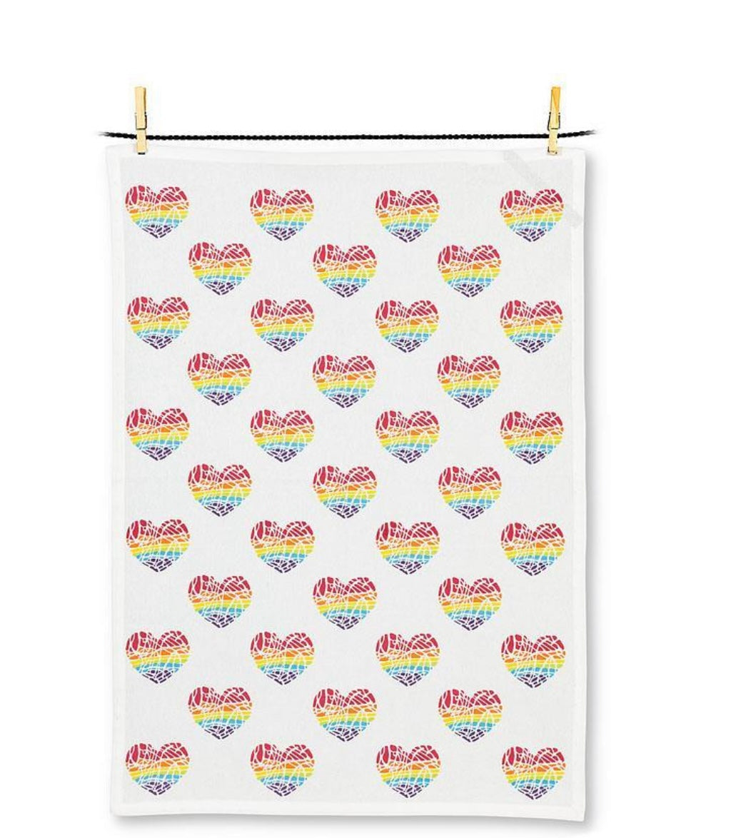 Rainbow Heart Tea Towel